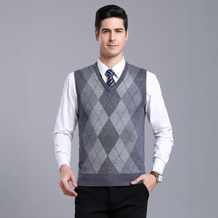 Autumn New Men's Wool Vest Middle-aged and Elderly Men's Waistcoat Dad's Thickened Knitted Sweater Vest Men's Clothing