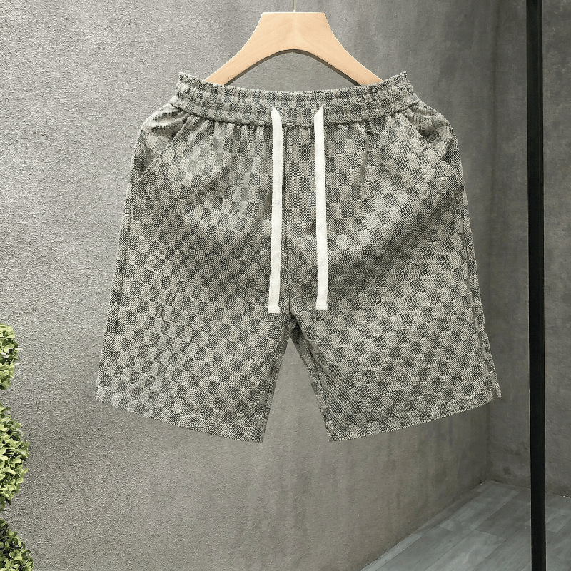Men's Summer Casual Houndstooth Print Shorts, Loose Fit Straight Leg 5-Inch Inseam High Street Retro Style Shorts For Daily Streetwear_viptrois.com
