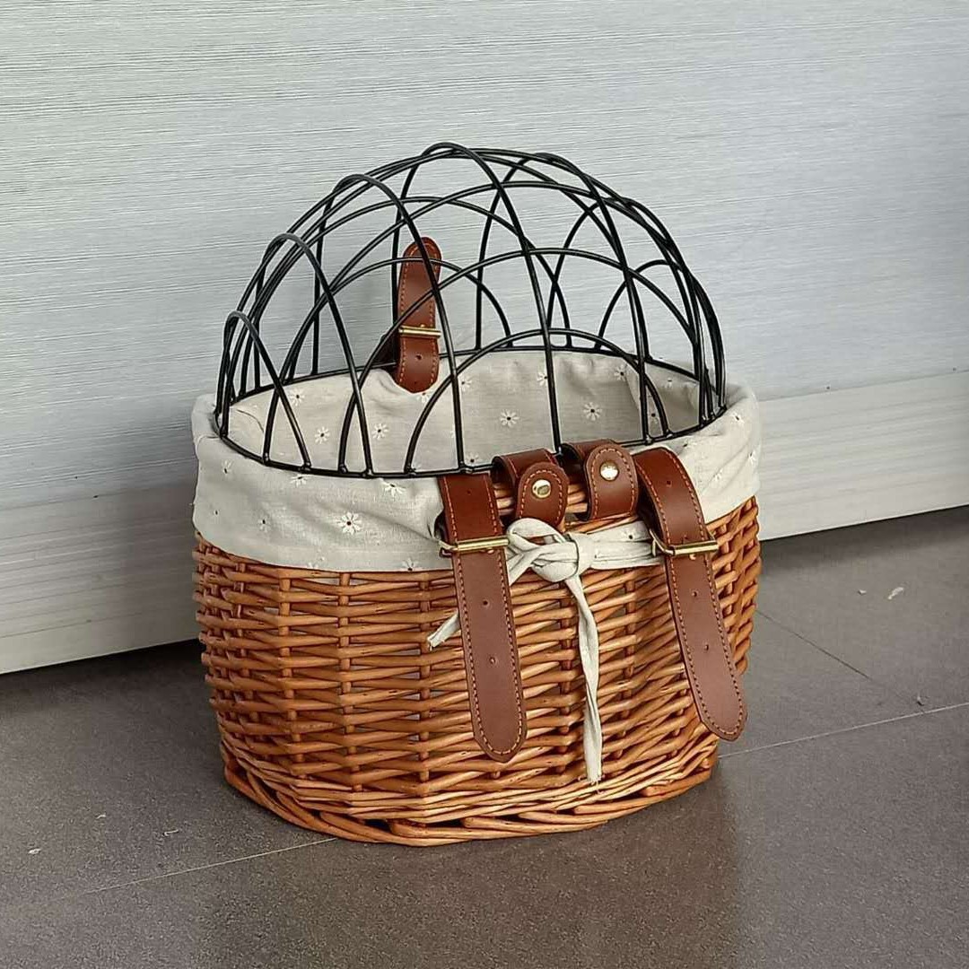 Cesta para mascotas cesta de almacenamiento cesta de bicicleta de hierro con tapa cesta de almacenamiento de mimbre jaula de perro jaula de gato con tapa