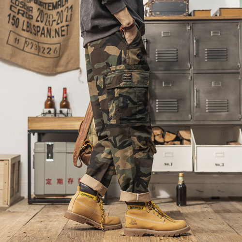 Spring Japanese work pants retro casual men's loose camouflage pants trendy wide-leg long pants