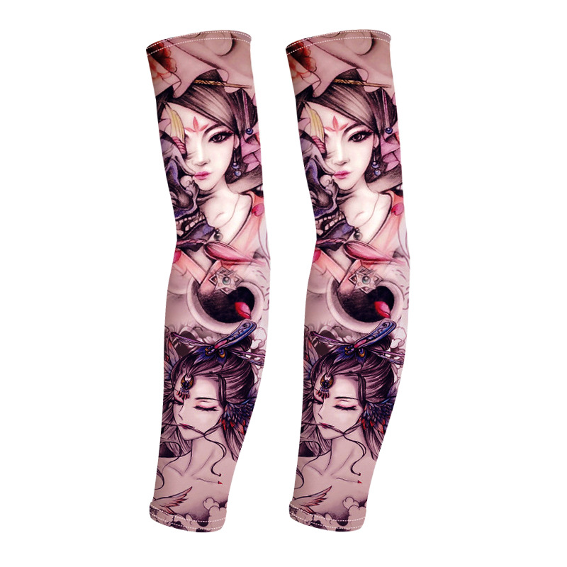 선스크린 소매 남성용 아이스 실크 장갑 문신 팔 방갑 손 소매 햇빛 소매 안티-UV 여름 아이스 쿨 사이클링 아이스 소매