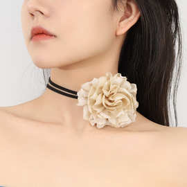 夏日性感复古立体花朵系带颈链 小众长款绑带脖子设计感配饰项链