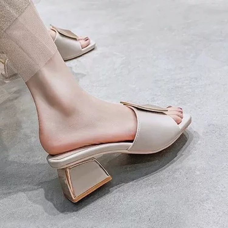 Новые модные женские шлепанцы на массивном каблуке с открытым носком для весны и лета, стильные и элегантные.