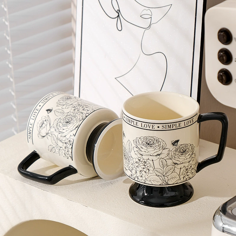 Retro Ceramic Wineglass Mug, high-quality ceramic 401–500 ml, pedestal design for couples