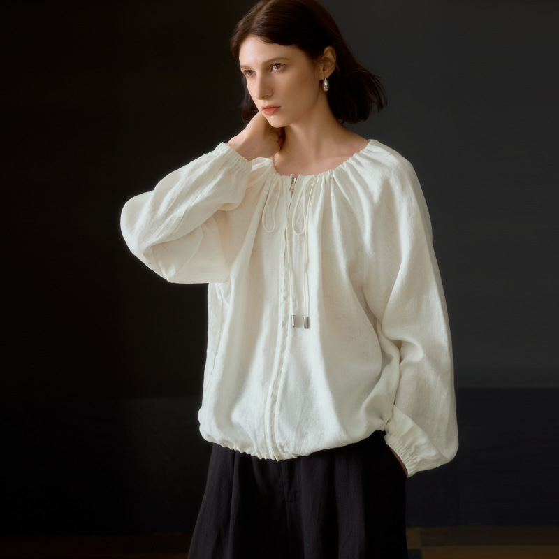 Pure Linen Shirt, Spring Sun Protection Cardigan, Fashionable Zipper Shirt for Women, Short Loose Old Money Style Long-Sleeved Cardigan Pure Linen Shirt, Spring Sun Protection Cardigan, Fashionable Zipper Shirt for Women, Short Loose Old Money Style Long-Sleeved Cardigan