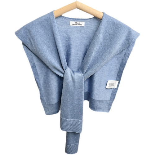 Blue White Shawl Outerwear Fashionable Knotting Vest Korean Style Spring and Summer Thin Soft Air Conditioning Room Knitted Shoulder Women 