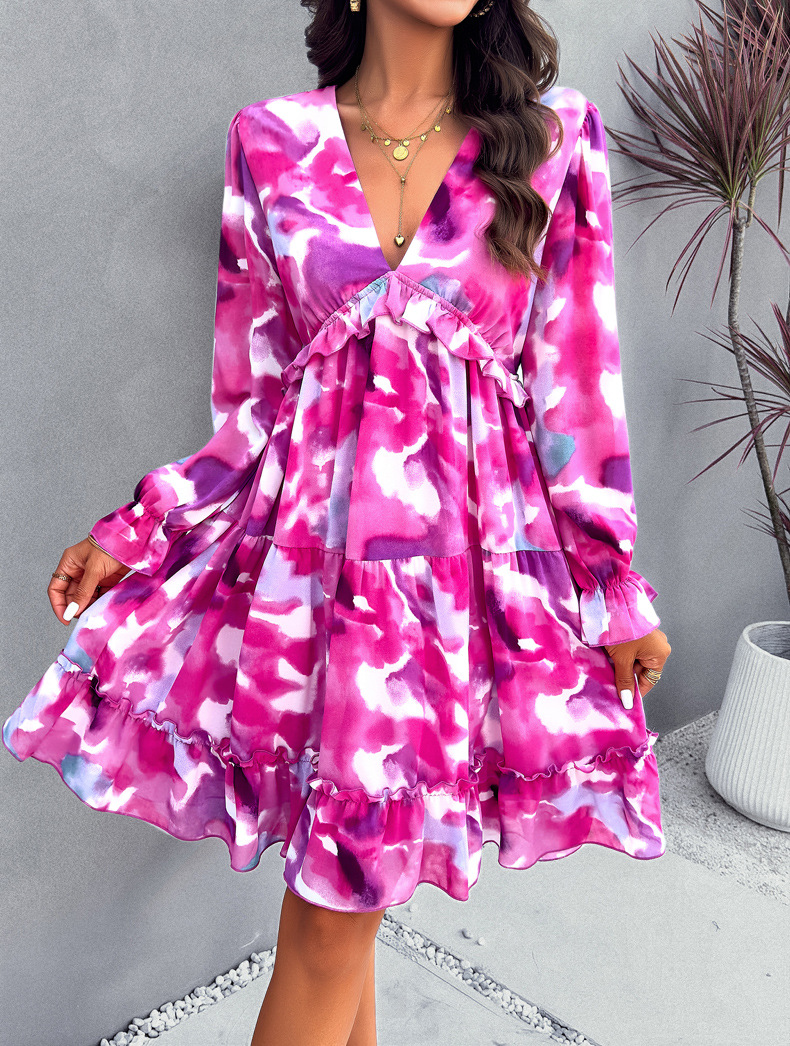 Women's Regular Dress Vacation V Neck Printing Long Sleeve Printing Midi Dress Daily display picture 17