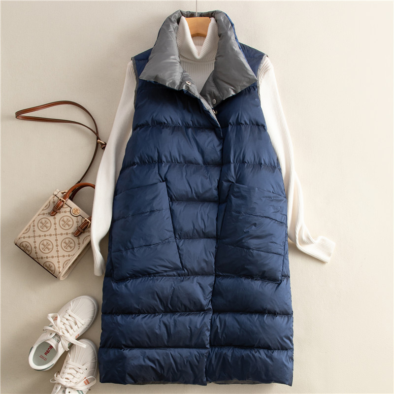 Cross-Border Autumn and Winter down Jacket Vest Women's Mid-Length Warm Loose Large Size Middle-Aged Mother White Duck down Vest Jacket