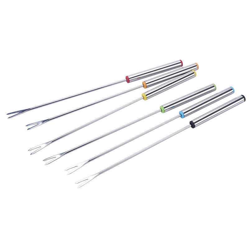 En stock 24CM Tenedor de postre de acero inoxidable juego de seis piezas queso chocolate olla caliente fruta postre pastel tenedor