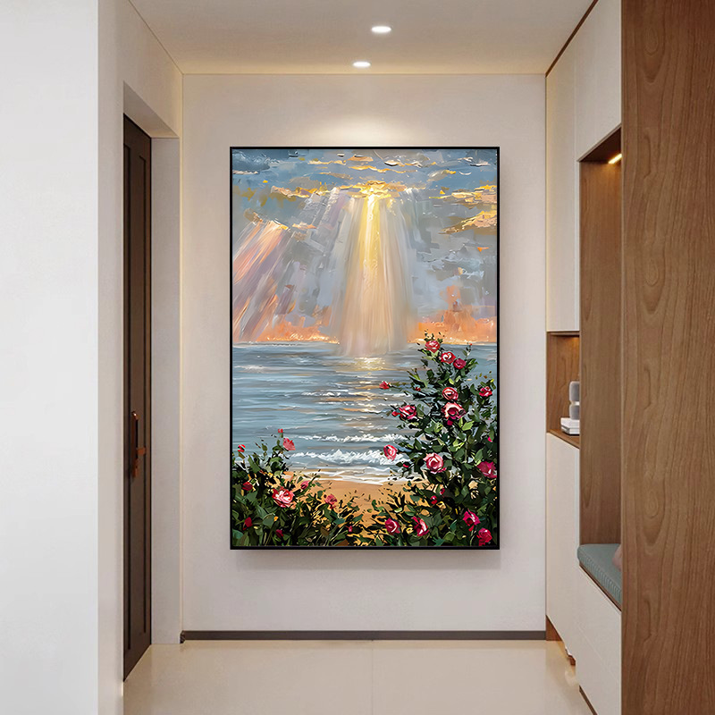 手绘油画客厅装饰画海浪立体肌理画玄关挂画高档沙发背景墙落地画|undefined