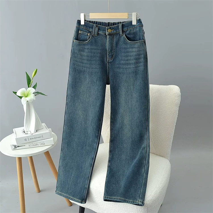 2024 зимняя новая модель джинсы большого размера толстая ММ мода тонкая высокая талия эластичная узкая версия широкие брюки 2780
