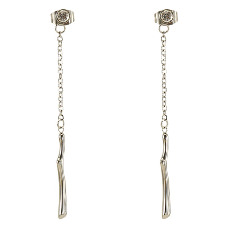 Nueva borla de acero inoxidable de bambú pendientes femeninos europeos y americanos elegantes ins luz pendientes de diamantes de lujo pendientes al por mayor