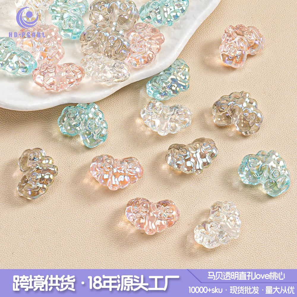 Transparente AB color amor cuentas sueltas cuentas accesorios de material de cadena de teléfono móvil joyas de corazón de melocotón accesorios de bricolaje hechos a mano piezas pequeñas