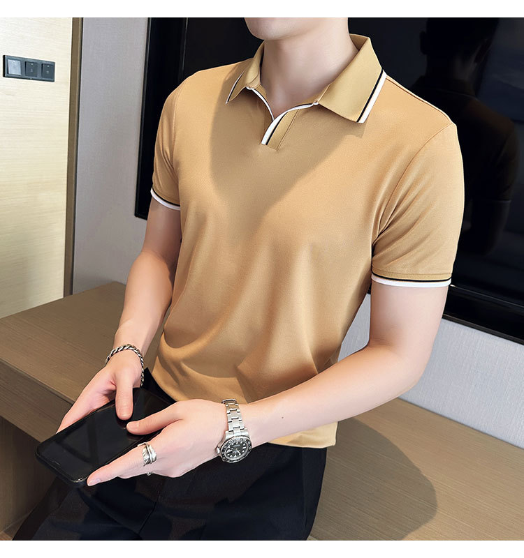 Mulberry silk short sleeved Polo shirt for men's casual, business, light luxury, ruffian and handsome T-shirt, ice silk, no iron_voghion.com