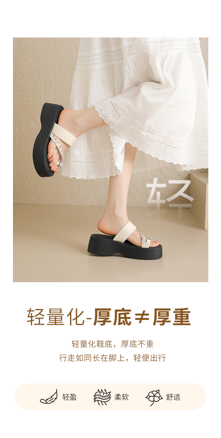 Sandal nữ đế dày tăng chiều cao đính đá lấp lánh phong cách Hàn Quốc — KN333 Đen chi tiết 6