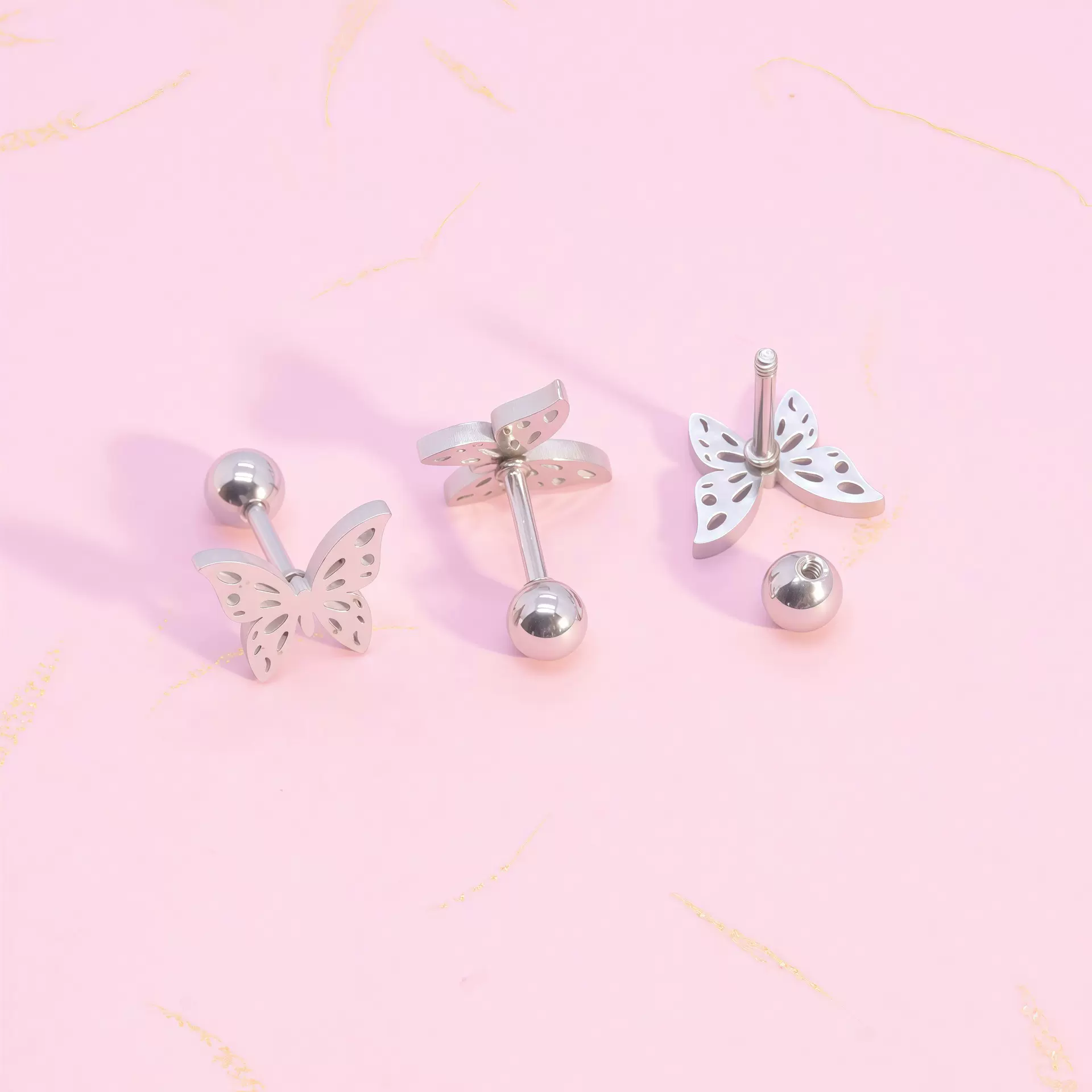 厂家直销不锈钢耳钉蝴蝶 高级感百搭耳骨钉 外螺旋牙男女通用耳饰