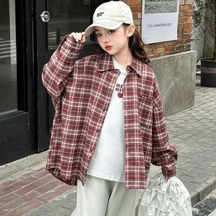 Girls' Spring and Autumn Casual Plaid Shirt for Older Children 2025 New Spring Korean Style Long-Sleeve Shirt Base Shirt Two Pieces