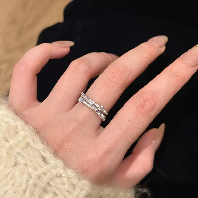 小红书爆款三层环绕拉丝戒指女小众气质时尚精致高级感戒子指环女