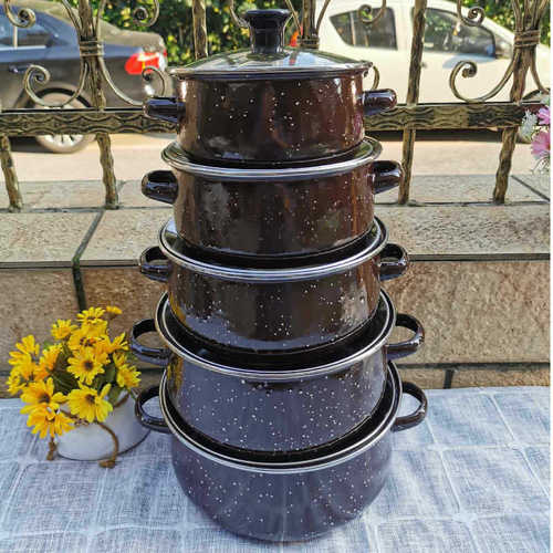 Enamel pitted soup pot five-piece set exported to Southeast Asia flat-bottomed enamel pot stew pot burning pot gas induction cooker available