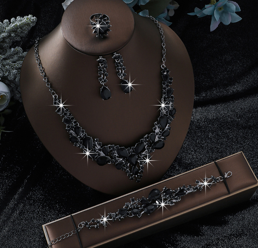 Fábrica de venta directa aleación de diamante de boda collar pendientes joyas de boda joyas de banquete joyas de dama image 15