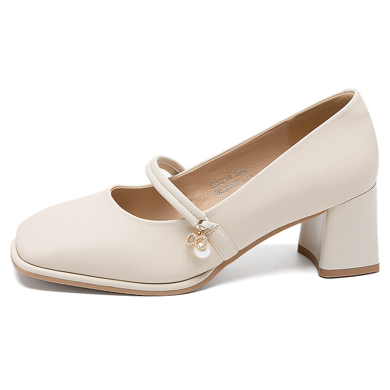 Zapatos de Tacón Grueso Mary Jane Augu Shiden para Mujer, Verano 2025, Nuevos Zapatos de Tacón Alto con Punta Cuadrada, Estilo Francés, Zapatos Pequeños de Cuero, Zapatos Elegantes