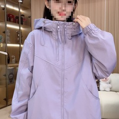 双拉链女款连帽春秋纯色短款休闲拼接防风韩版短外套紫色