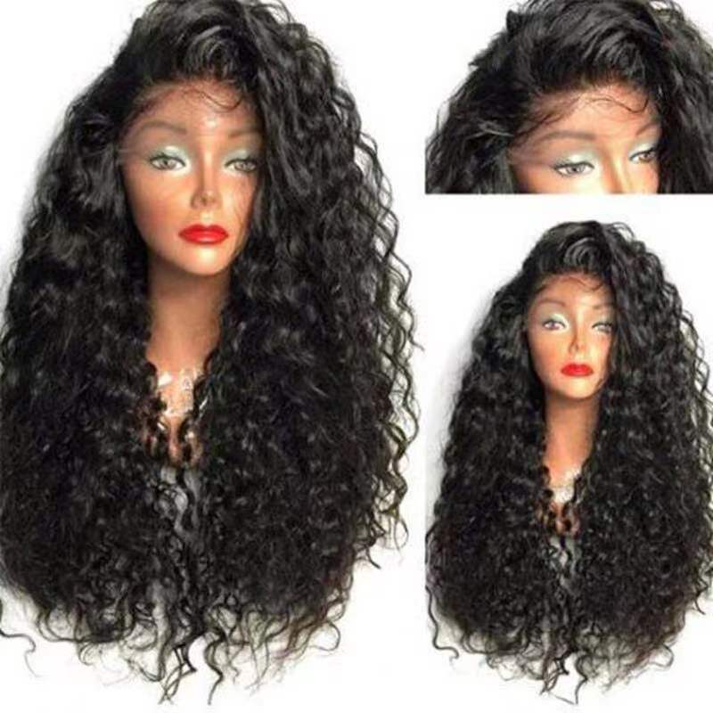 European and American wig female African small curly hair wig oblique points medium and long hair high temperature silk chemical fiber wig headgear