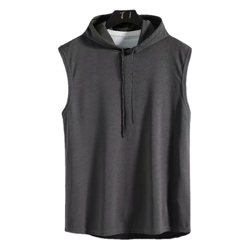 Playera sin Mangas con Capucha para Hombre de Poliéster con Cordón para Deporte