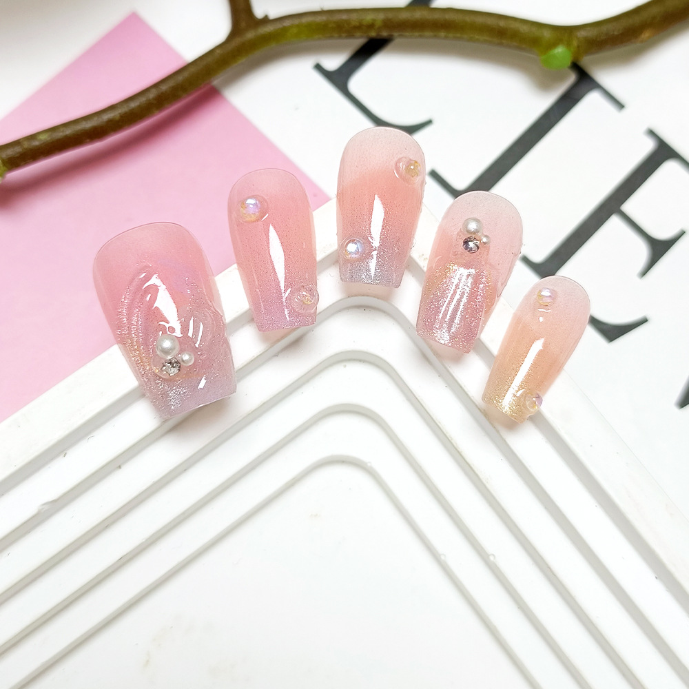 10 piezas de parche de manicura de ojo de gato de código dividido 3D brillo tridimensional con incrustaciones de diamantes uñas lindas y dulces uñas de vestir hechas a mano