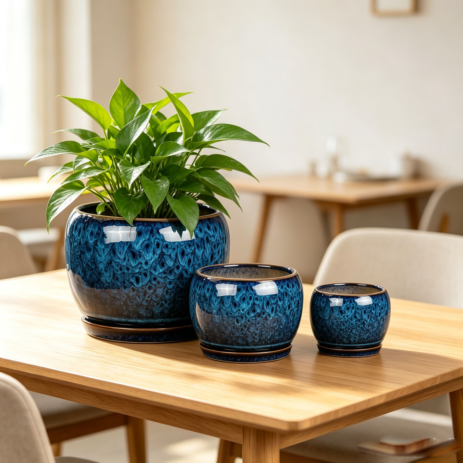 horno azul de cerámica mariposa orquídea verde plantación doméstica gran maceta decoración para el hogar con bandeja Amazon