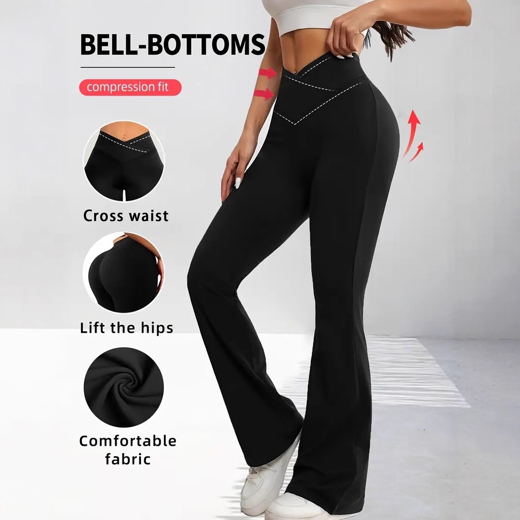 High Waist Tummy Control Flare Pants for Women - Abdominal Control Tights, See-Through Leak-Proof Stretchy Sweatpants,