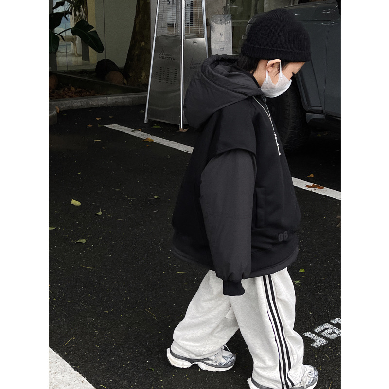 Baoduan ropa infantil ropa acolchada de algodón para niños 2023 nuevo estilo occidental falso abrigo acolchado de dos piezas moda