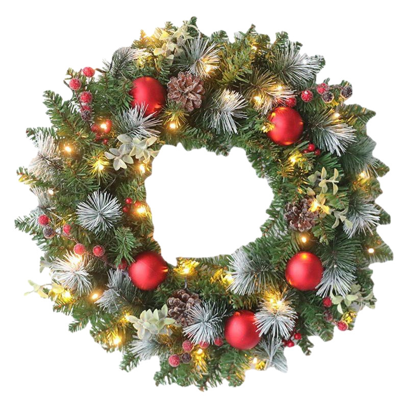 2025 クロスボーダー新製品クリスマスガーランドクリスマス装飾シーンレイアウト松ぼっくり赤い果実花輪壁掛けライト付き|undefined