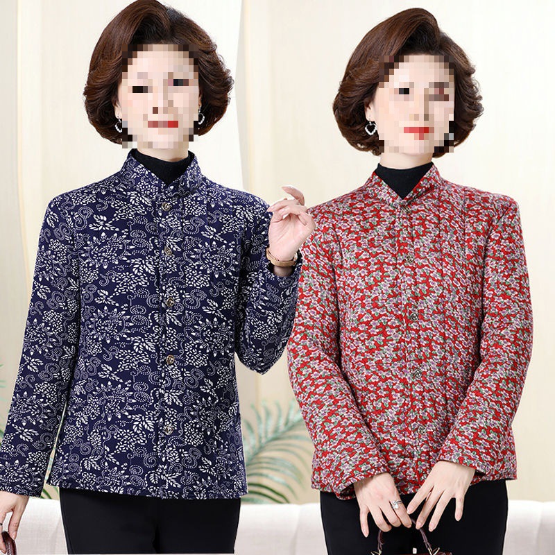 秋冬季女士棉衣夹棉加厚老太太棉袄中老年新款大码印花宽松棉服