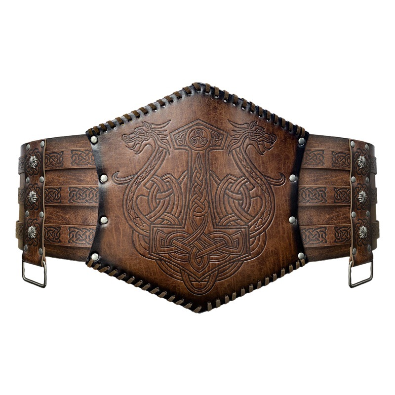 Estilo nórdico Viking Thor martillo en relieve cinturón ancho medieval retro cintura sello Caballero cinturón transfronterizo Venta caliente