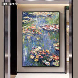 纯手绘莫奈睡莲客厅装饰画玄关挂画壁画经典挂画