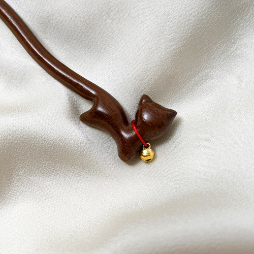 Classical Chinese hairpin, ancient style gold-thread sandalwood hairpin, antique bell-shaped cat hair comb, simple retro updo headpiece