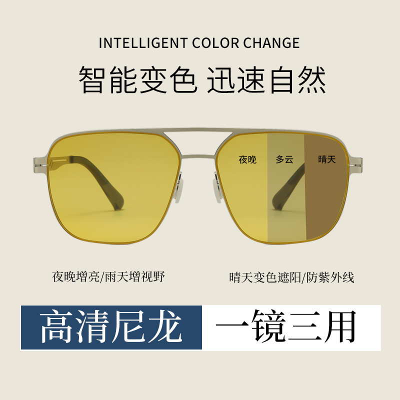 New nylon polarized sunglasses for men, anti-glare night vision goggles for driving, versatile spring temples, trendy color-changing sunglasses