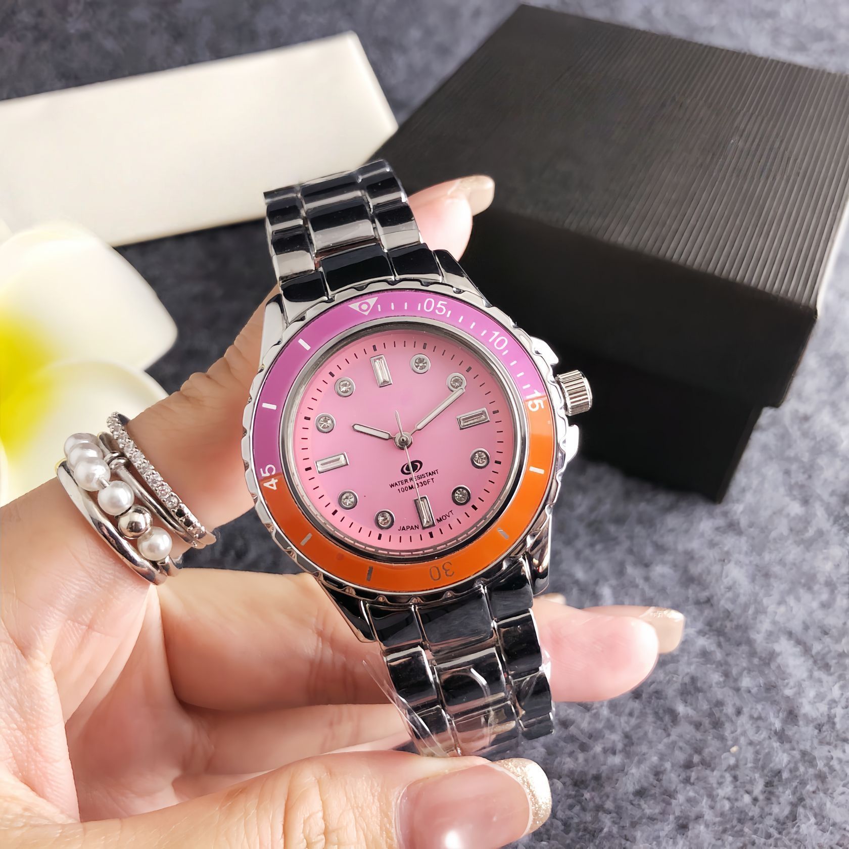 New Contrasting Color Gradient Women's Watch, Fashionable Sports Style Design, Steel Band Quartz Watch, Factory Direct Supply, Steel Band Sports Watch