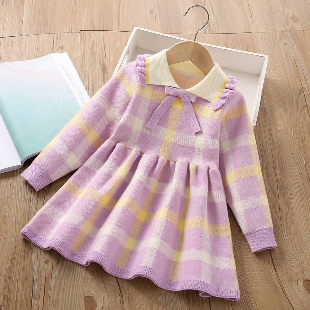 Vestido de punto para niñas manga larga, estilo princesa coreano – abrigado para otoño-invierno 2023.
