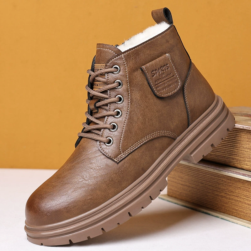 Ботинки Martin, мужские британские винтажные короткие сапоги с высокой боковой молнией, новинка 2023 года, зимние теплые рабочие ботинки средней высоты на флисовой подкладке
