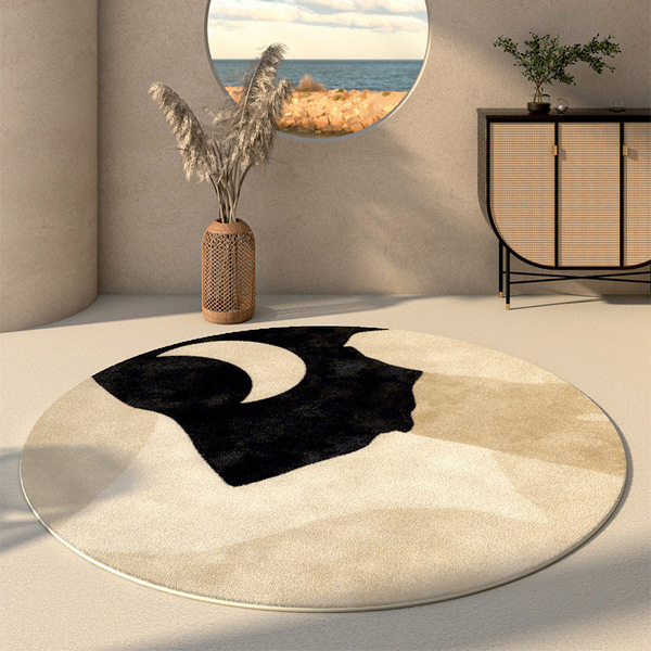 Round Japanese carpet for living room made of faux fur for bed