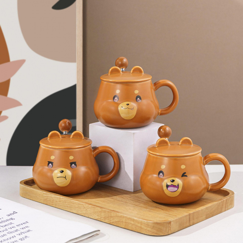 可爱狗狗陶瓷杯家用办公创意卡通高颜值马克杯带盖实用伴手礼套装