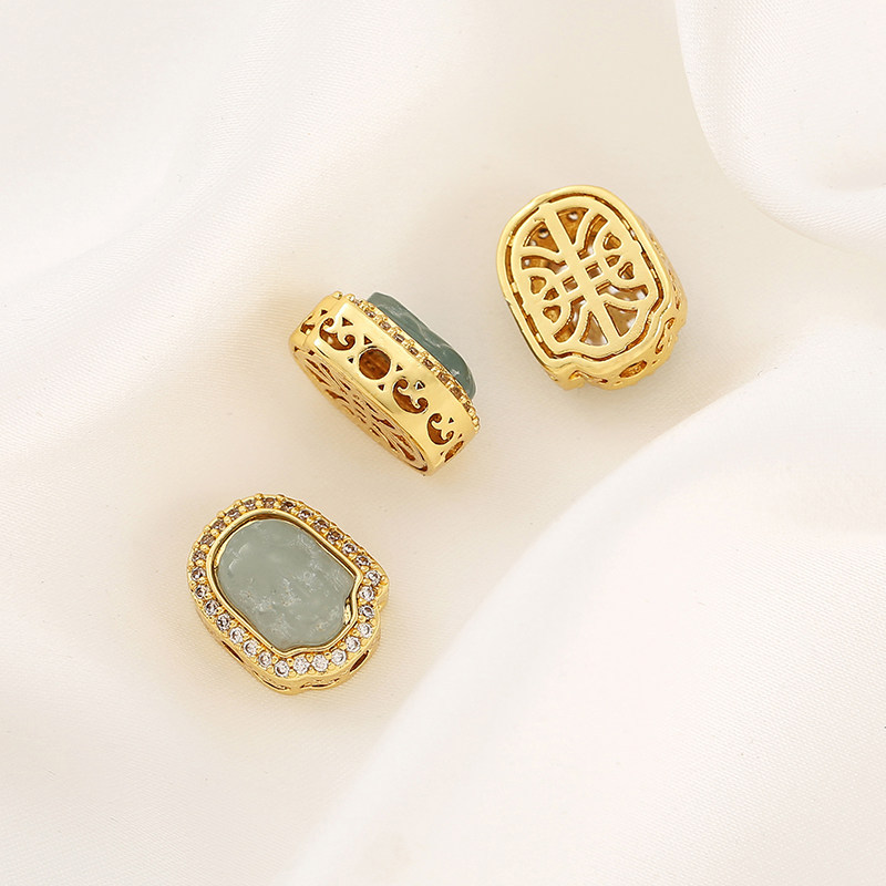 Inlaid with Natural Blue Water Jade, Gold-Plated Gourd Round Beads, Barrel Beads, Spacer Beads, Pendant DIY Bracelet Necklace Jewelry Accessories