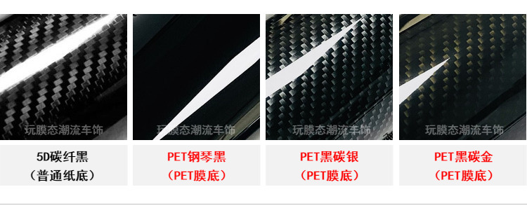 Carbon Fiber Car Color Change Film Glossy Black Matte Black 3D7D Carbon Fiber Pattern Pet Piano Black Trim Strip Car Body Modification