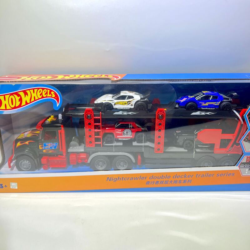 Authentic Hot Wheels Night Rider Double-Decker Big Trailer Sound and Light Music Car Boys' Toy Car Gift Exchange