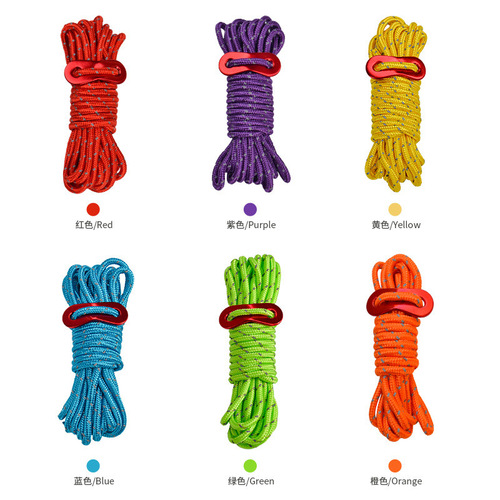 Outdoor camping tent rope set 4mm thick rope reflective rope pull rope with wind rope buckle 4 meters wind rope 1 piece