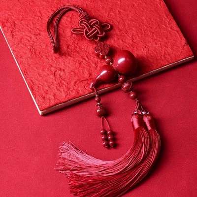 Cinnabar Gourd Car Pendant 2026 New High-End Cinnabar Red Tassel Car Hanging Large Gourd Low Content (Car hanging) - large-gourd-car-hanger-double-tassel-style