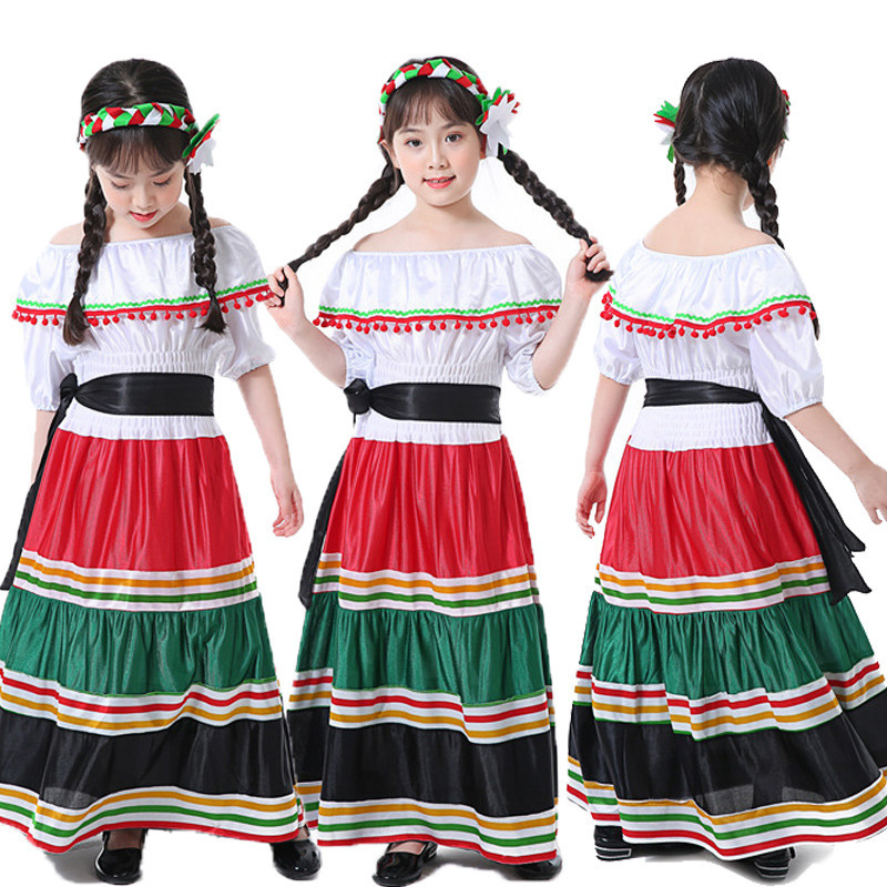 Halloween Kidsren's Adult Cos Mexican Long Skirt Performance Costume Mexican Little Girl Ethnic Performance Costume