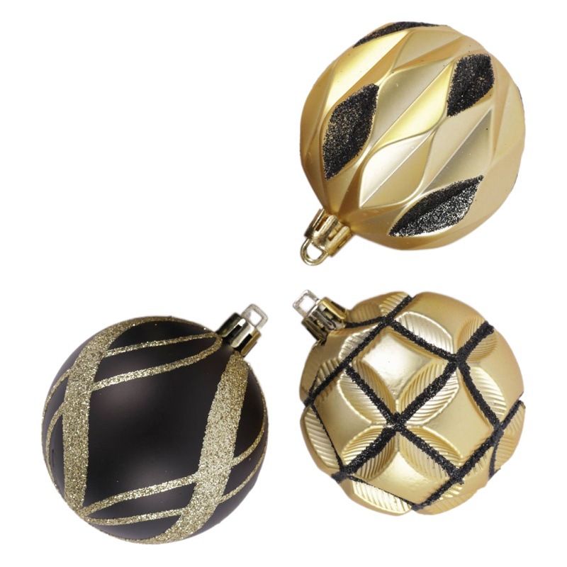 Bola de Navidad Juego de 6cm 24 Juego de oro negro en forma especial Juego de adornos de árbol de Navidad Bola de decoración de atmósfera de centro comercial de plata negra